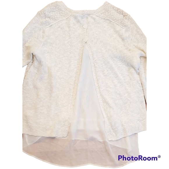 Lucky Brand Layered Mixed Media Linen Blend Sweater Medium Ivory - Picture 9 of 11